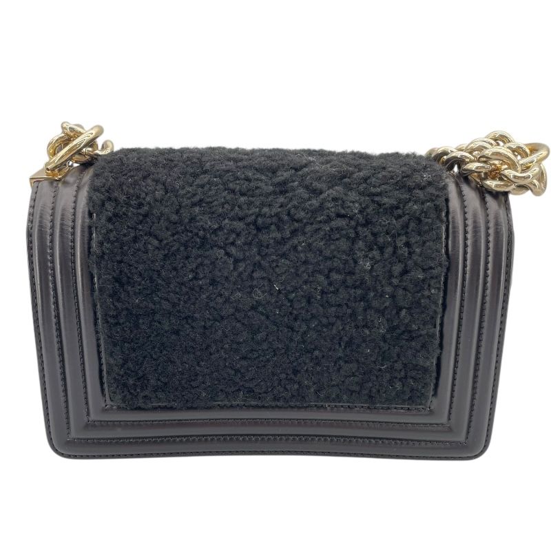 CHANEL Boy Chanel 20 Black Lambskin & Fur Shoulder Bag