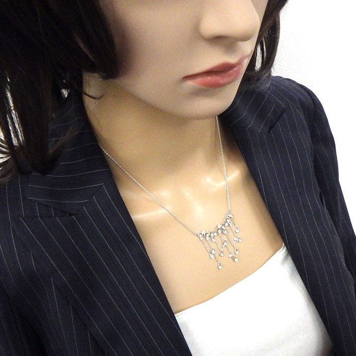 Elegant Diamond Fringe Swing Drop Necklace in K18 White Gold