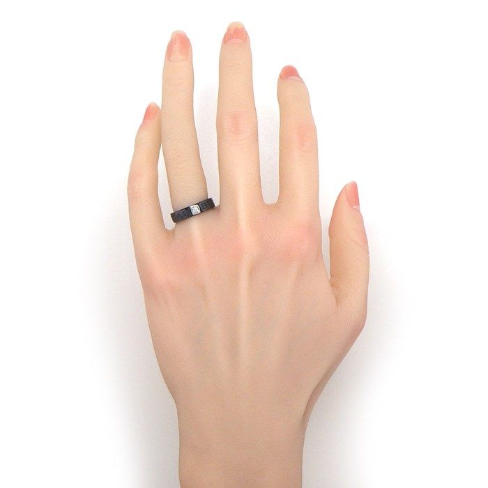 BVLGARI Double Logo Ring with Diamond in Black Ceramic & K18WG