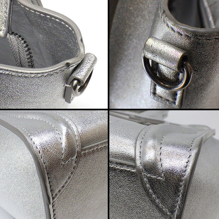 CELINE Luggage Nano Handbag in Metallic Silver - Timeless Elegance