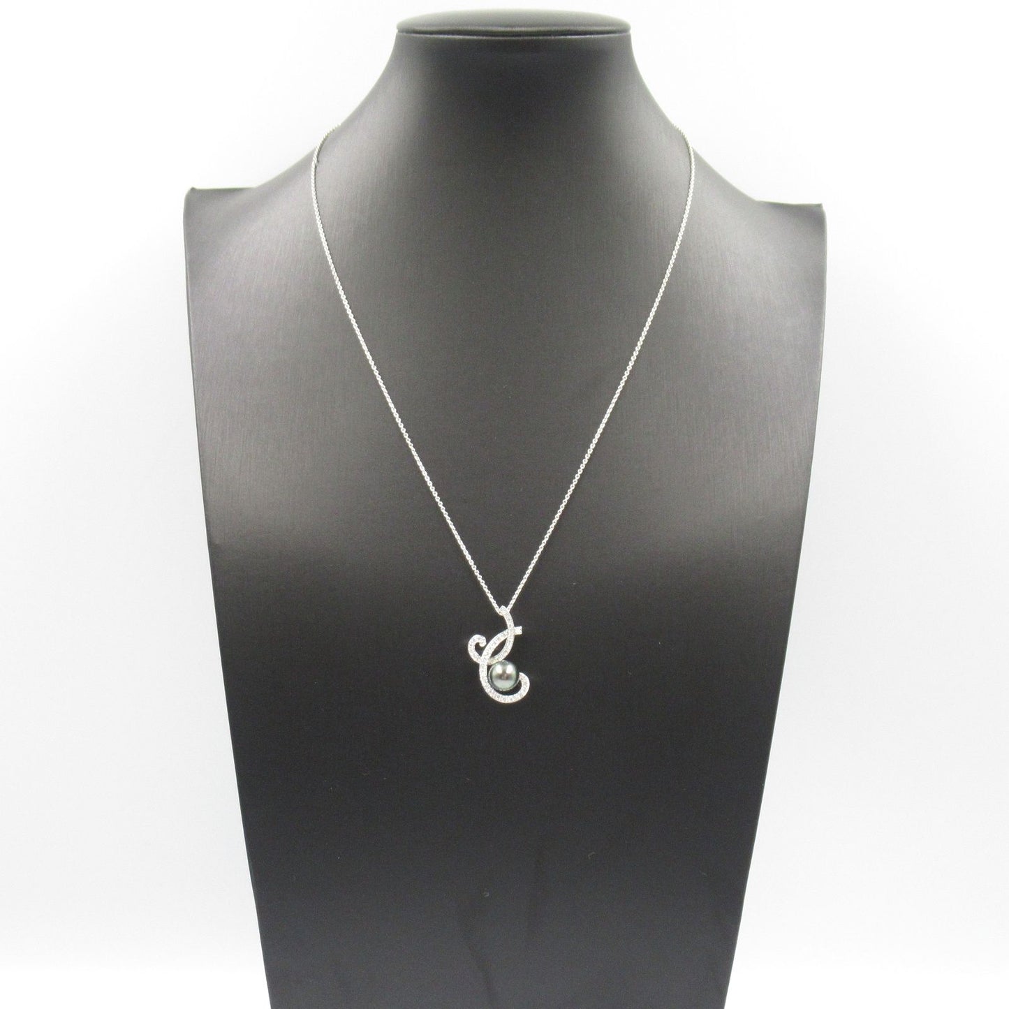 MIKIMOTO Black Pearl Necklace in K18WG with Diamonds - 42/48cm