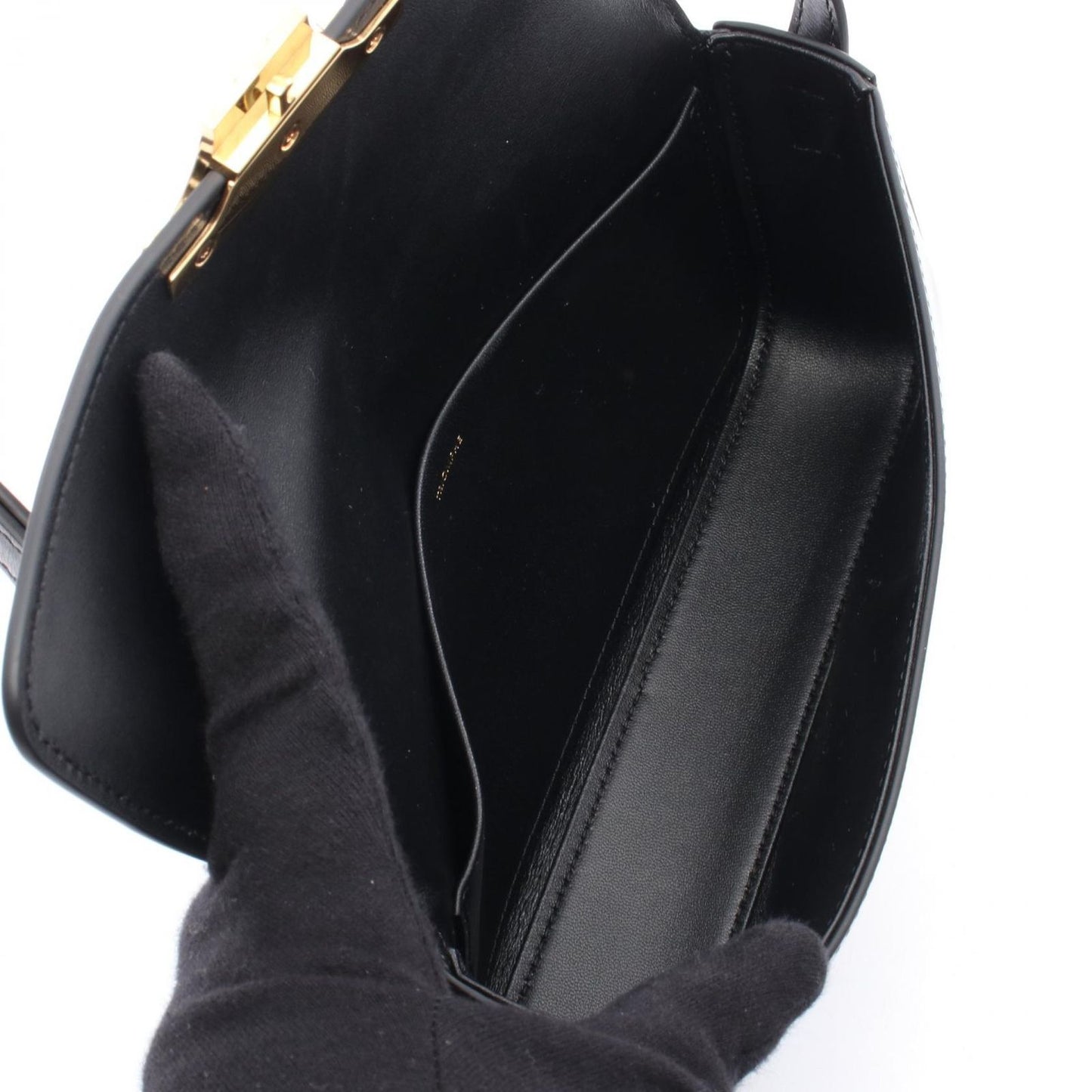 CELINE Claude Triomphe Shoulder Bag in Black Leather