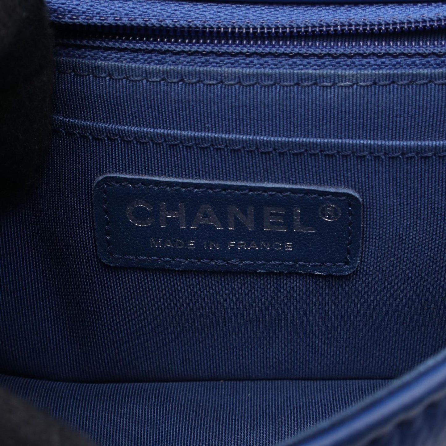 CHANEL Chevron V-Stitch Mini Chain Shoulder Bag in Blue Leather