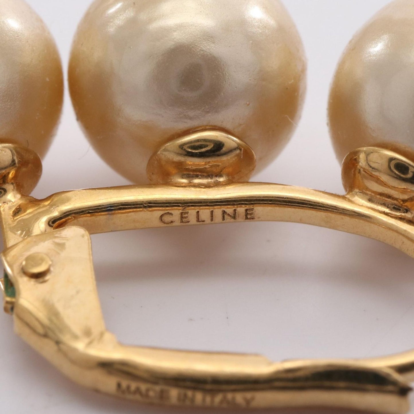 CELINE Gold-Plated Earrings with Faux Pearls - Timeless Elegance