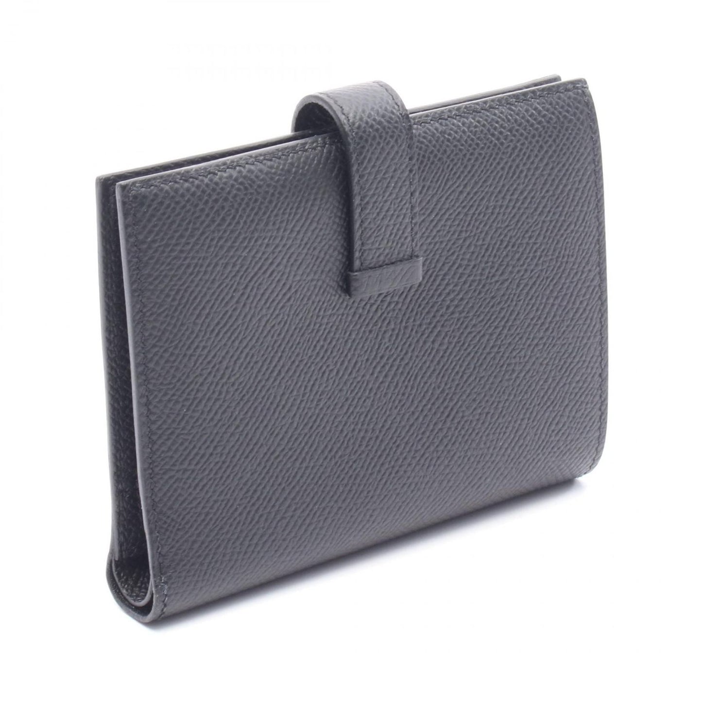 HERMES Béarn Compact Wallet in Black Calfskin - Timeless Elegance