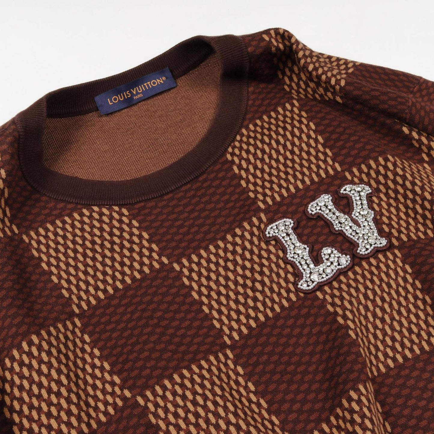 Louis Vuitton Brown Cotton Damier Crew Neck Short Sleeve Top