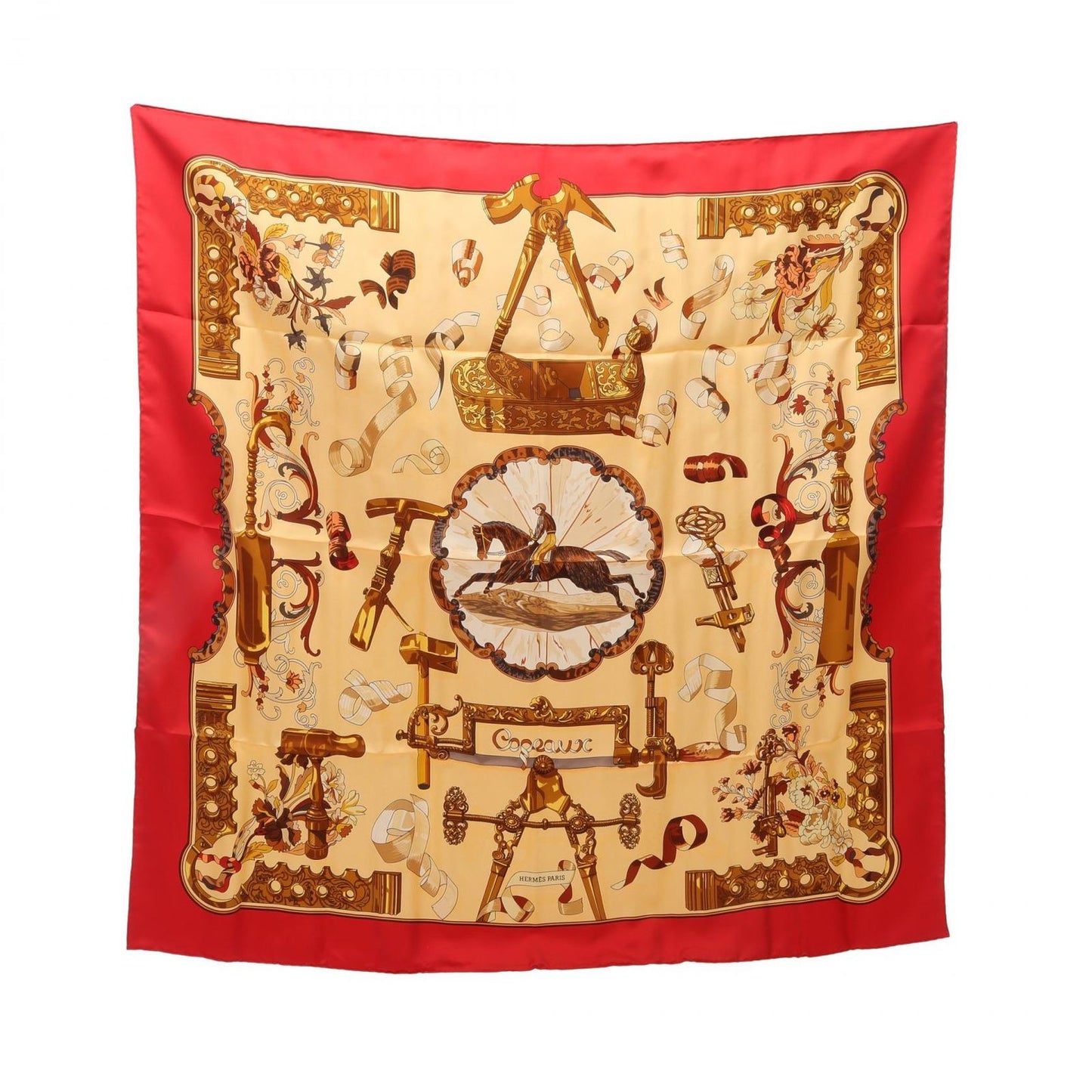 HERMES Cogeaux Silk Scarf in Red - Timeless Elegance