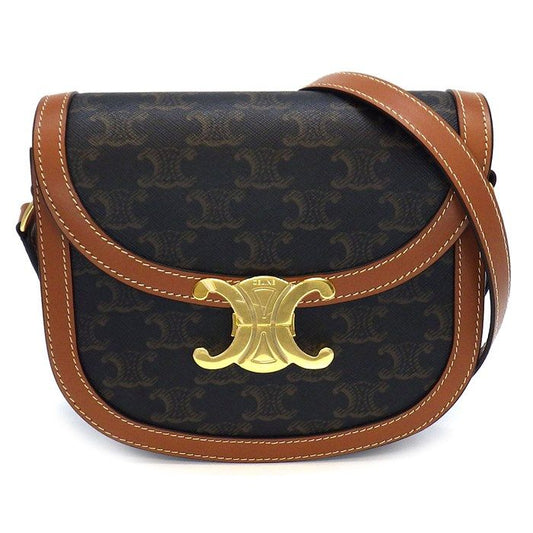 CELINE Teen Buzas Claire Shoulder Bag in Tan Canvas & Calfskin