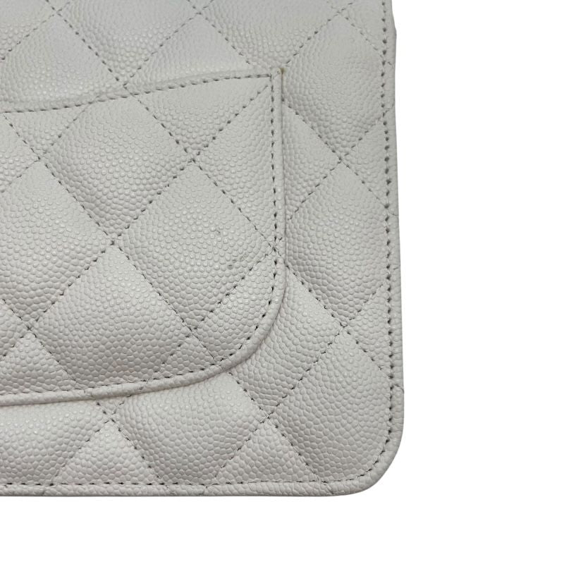 CHANEL Matelassé Chain Wallet AP0250 in White Caviar Leather