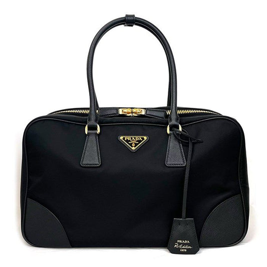 PRADA Re-Edition 1978 Large Tote Bag in Black Nylon & Saffiano Leather
