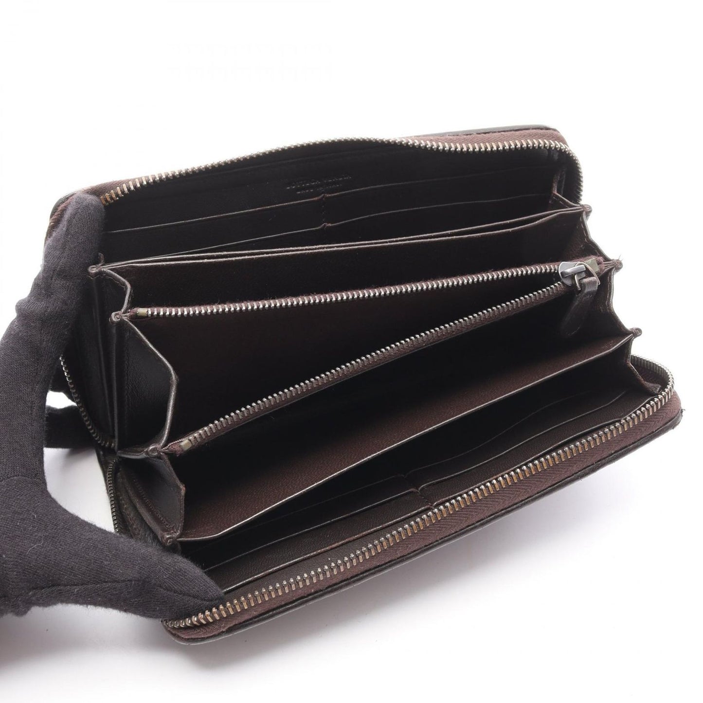 BOTTEGA VENETA Intrecciato Round Long Wallet in Dark Brown Leather