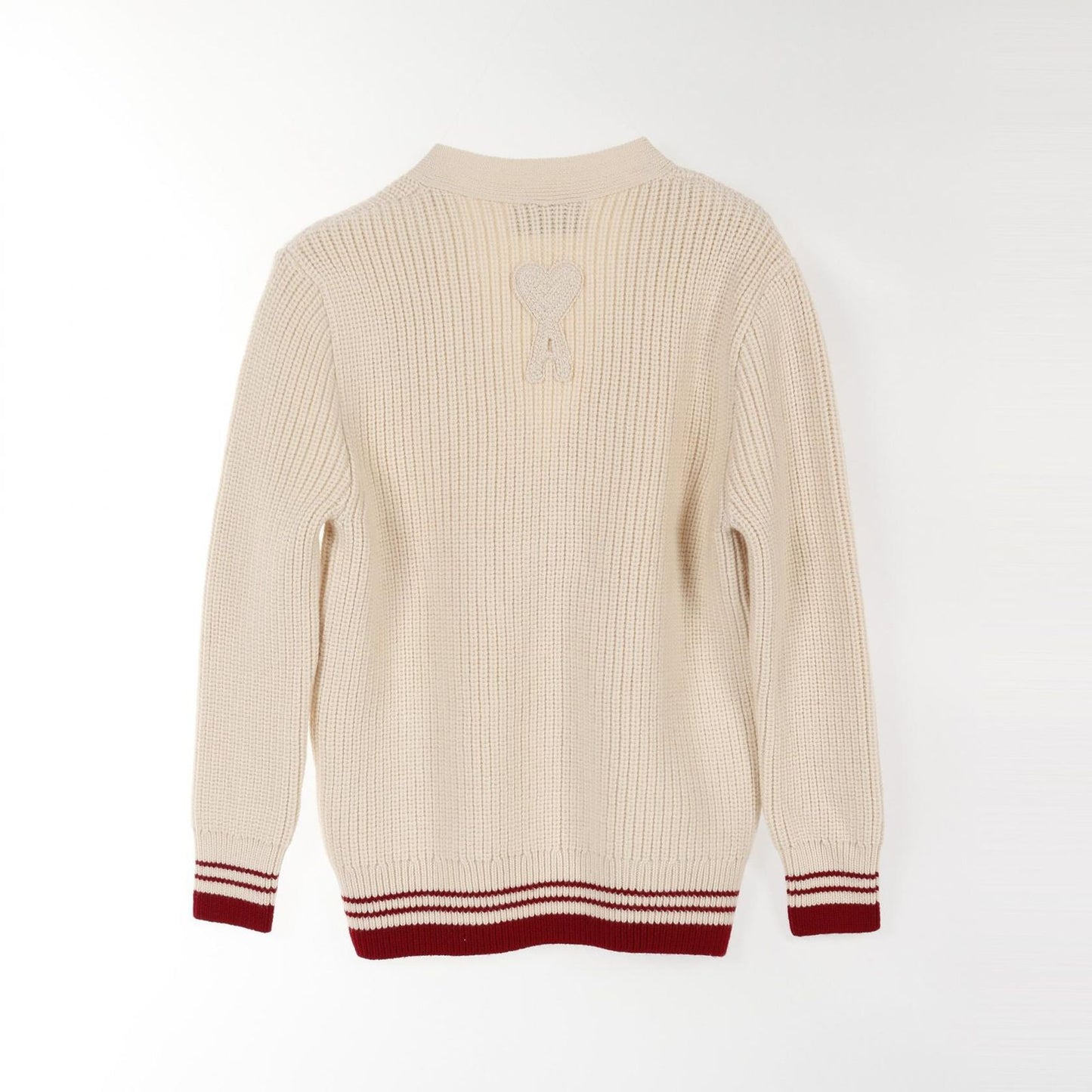 AMI College Rib Cardigan in Ivory - Unisex Wool Luxury
