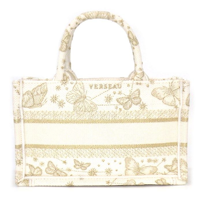 Dior Mini Book Tote Bag - Gold & White Butterfly Zodiac Embroidery