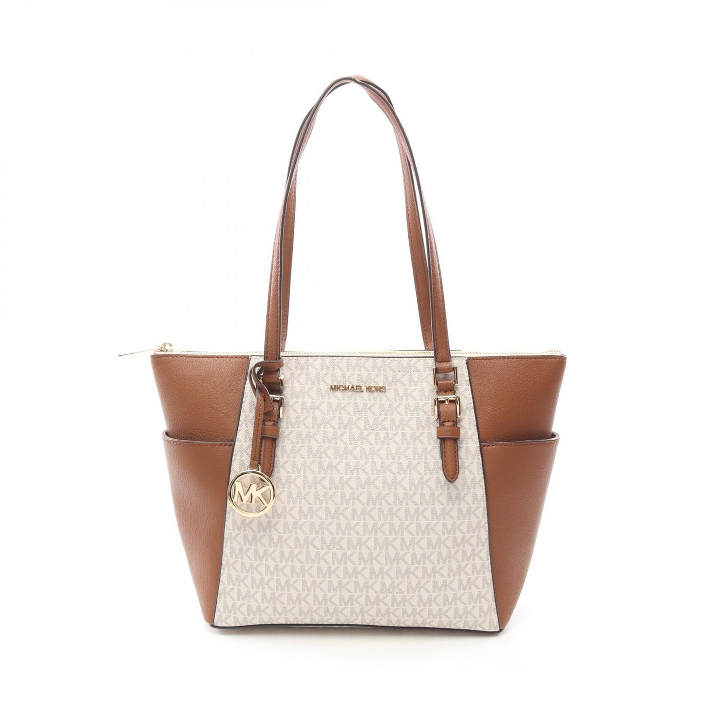 Michael Kors Charlotte Tote Bag - Brown/White PVC Canvas