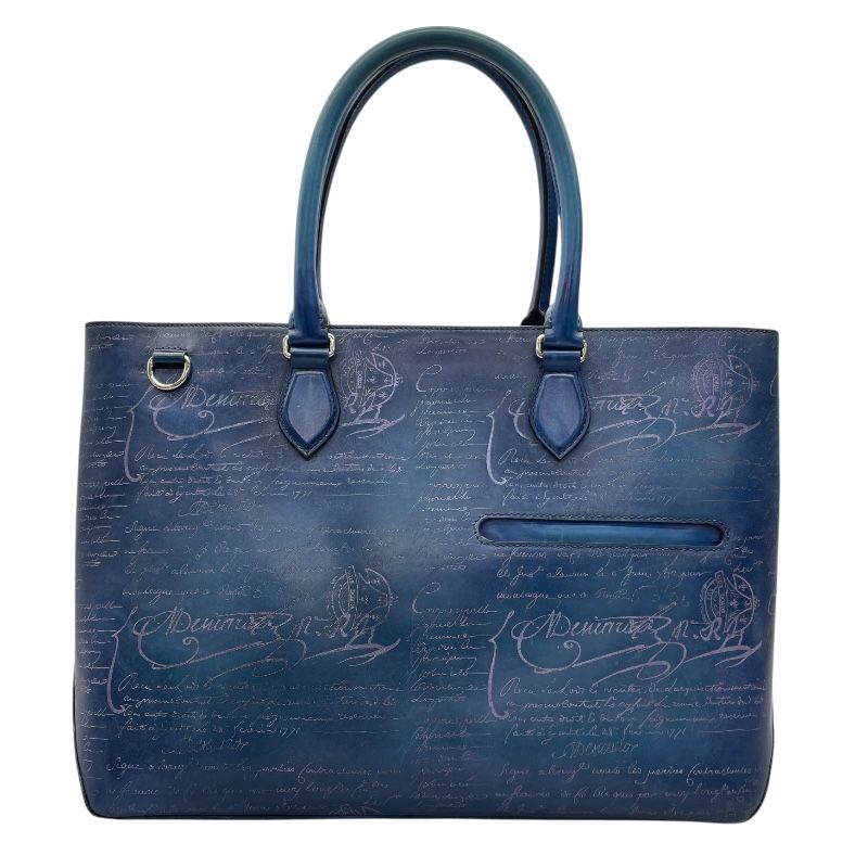Berluti Trousseau Blue Scrit Leather Men's Tote Bag