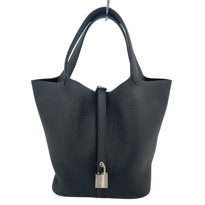 HERMES Picotin Lock MM Black Togo Leather Handbag with Silver Hardware
