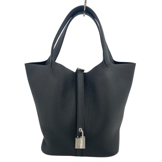 HERMES Picotin Lock MM Black Togo Leather Handbag with Silver Hardware