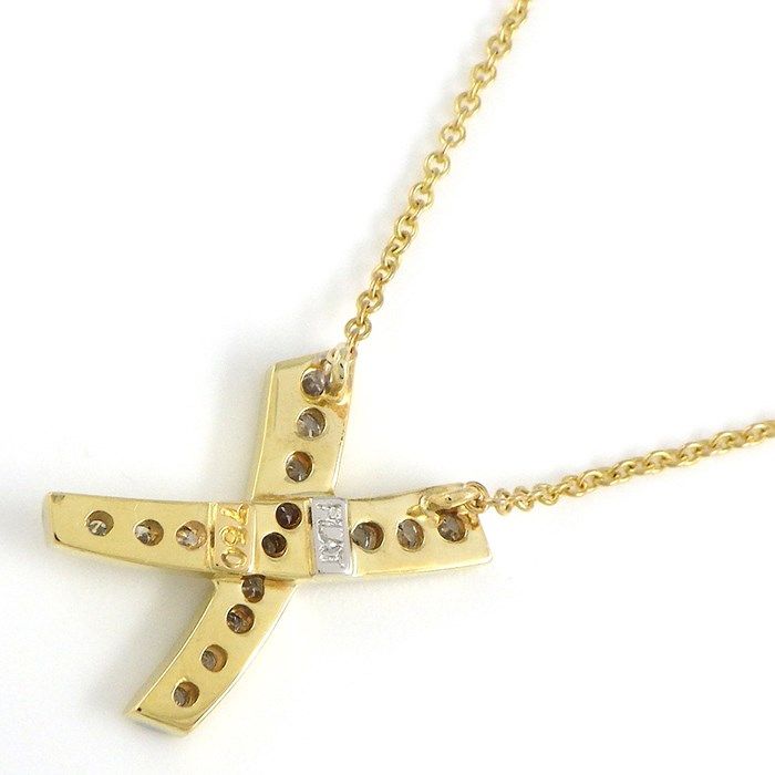 Tiffany & Co. Kiss X Cross Diamond Necklace in K18YG & PT950
