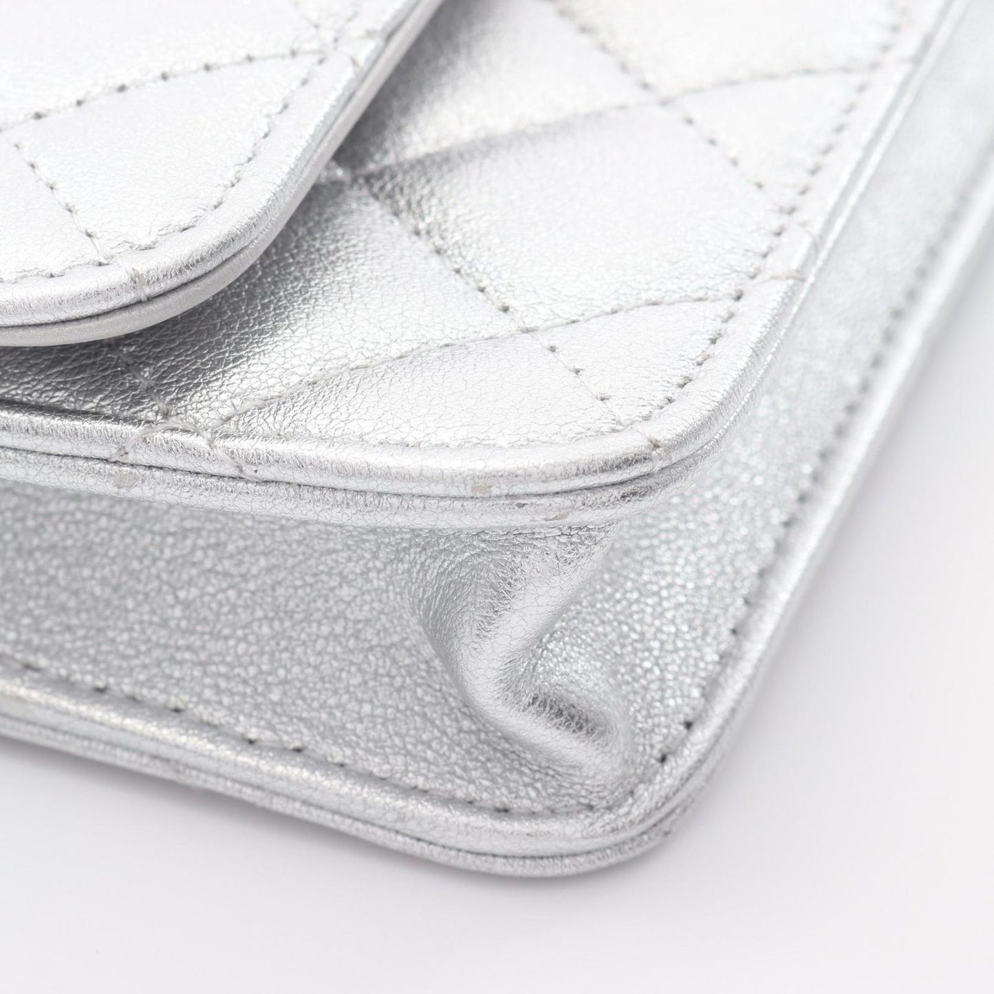 CHANEL Matelassé Star Motif Mini Chain Shoulder Bag in Silver Lambskin