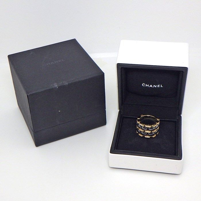 CHANEL Ultra Wide Diamond Ring in Black Ceramic & K18YG
