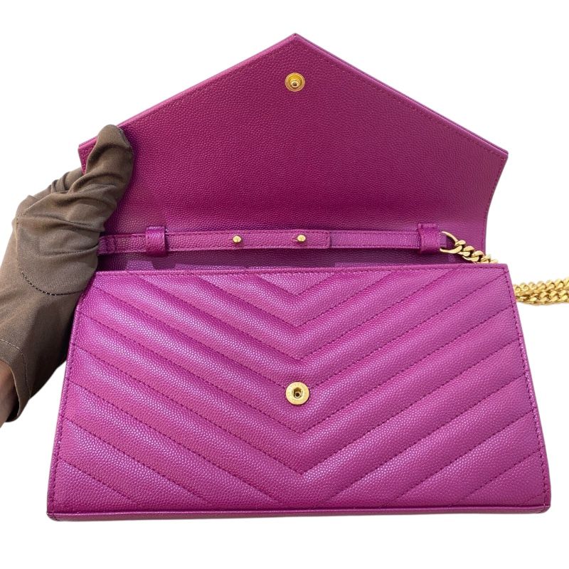 Saint Laurent Cassandra Envelope Chain Wallet - Purple & Gold Hardware