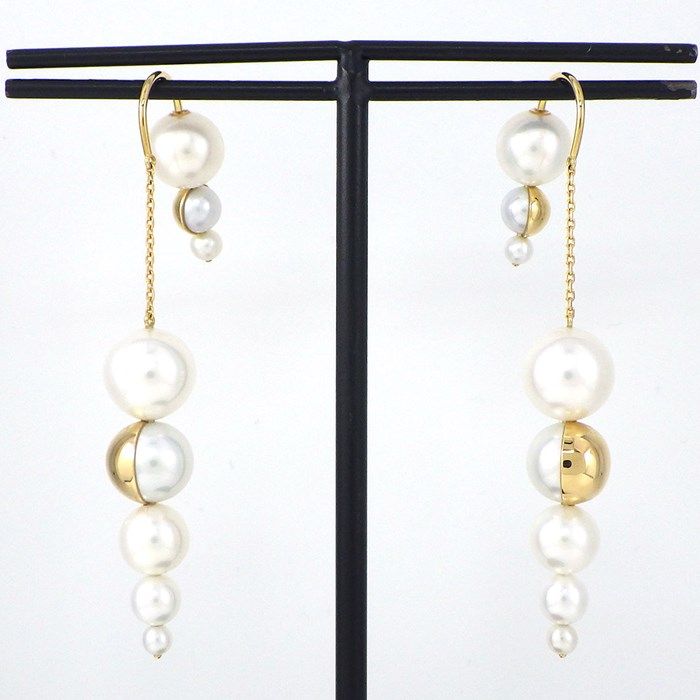 TASAKI Swing Drop Shell Earrings with Freshwater Pearls in 18K Gold