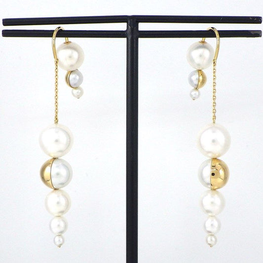 TASAKI Swing Drop Shell Earrings with Freshwater Pearls in 18K Gold