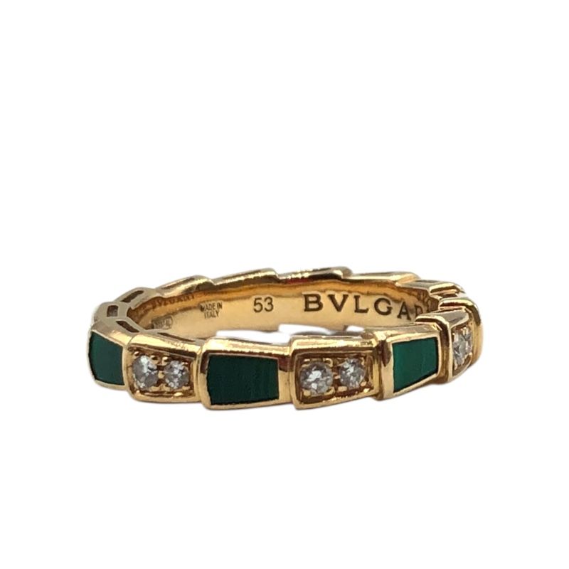 BVLGARI Serpenti Viper Ring K18PG with Diamonds & Malachite