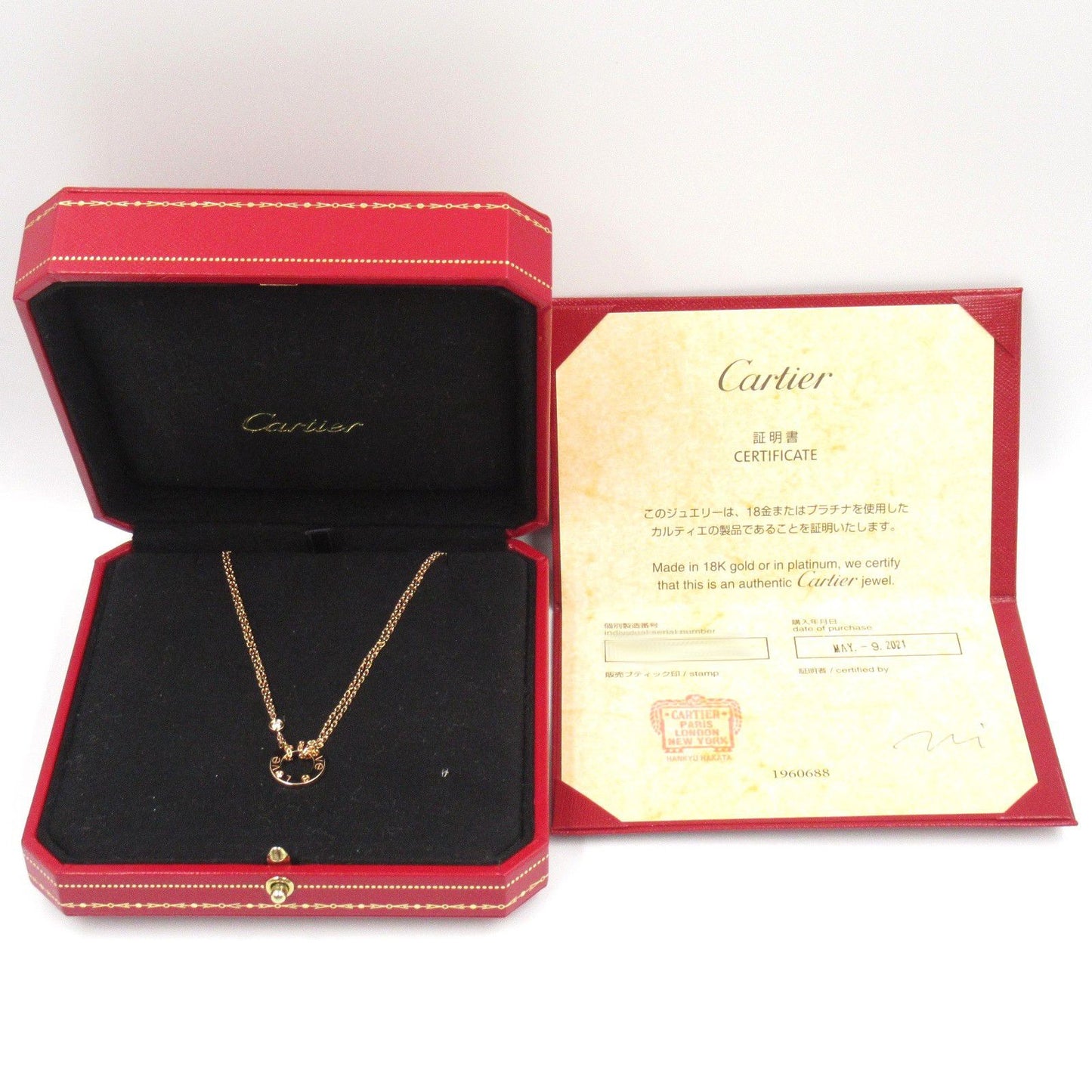 CARTIER Love Circle Necklace in K18 Pink Gold with Diamonds