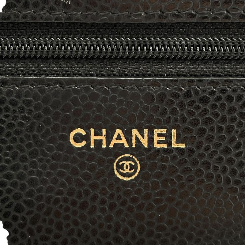 CHANEL Matelassé Chain Wallet A33814 - Black Caviar with Gold Hardware