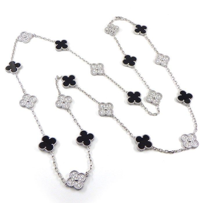 Van Cleef & Arpels Vintage Alhambra Long Necklace with Onyx & Diamonds