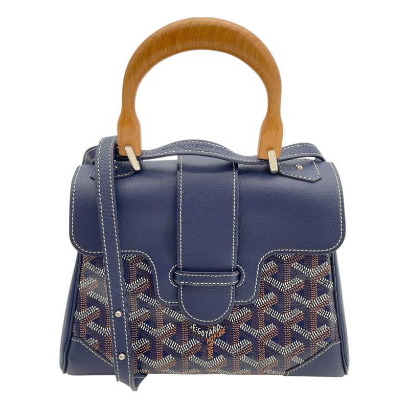 GOYARD Saigon Mini Navy Coated Canvas Shoulder Bag for Women