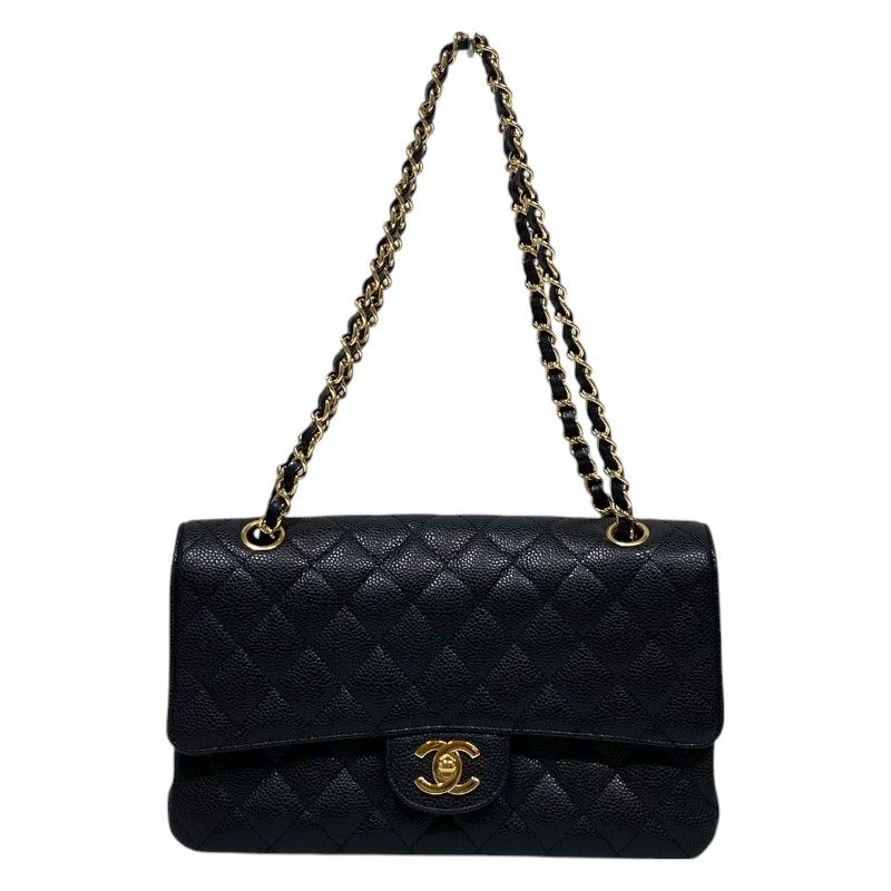 CHANEL Matelassé 25 Black Caviar Skin Shoulder Bag with Gold Hardware