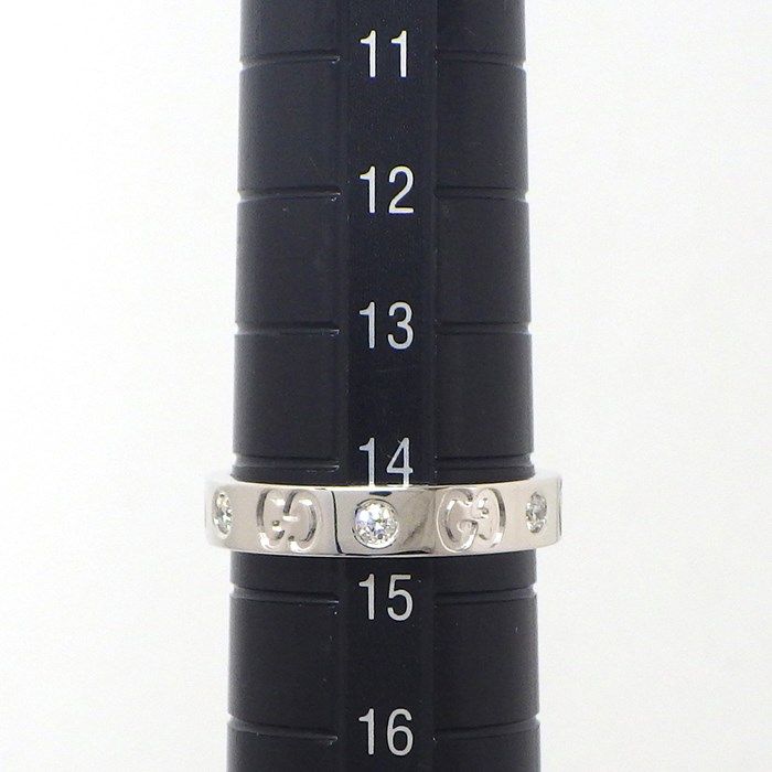 GUCCI Interlocking G Diamond Ring in 18K White Gold - Size 15