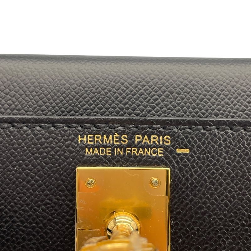 HERMES Mini Kelly 2 Touch Black Lizard Shoulder Bag with Gold Hardware
