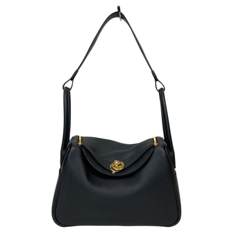HERMES Lindy 26 Black Togo Leather Handbag with Gold Hardware