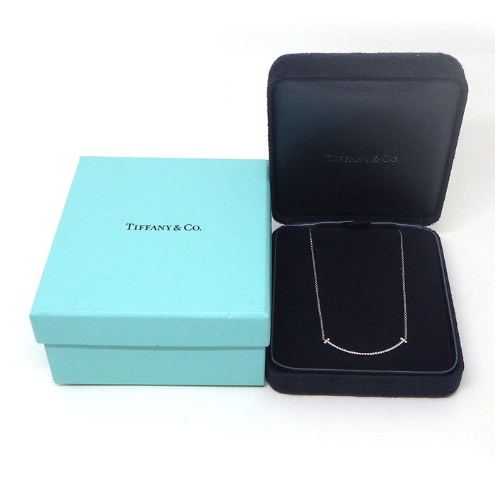 Tiffany & Co. T Smile Small Necklace with Diamonds in K18 White Gold