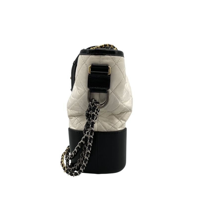 CHANEL Gabrielle Hobo Medium Bag - White & Black with Gold Accents