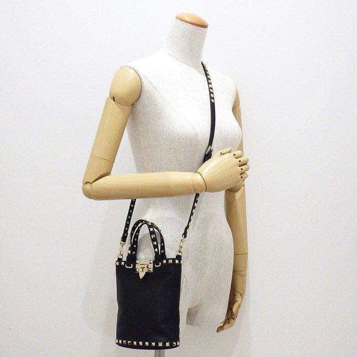 Valentino Rockstud Handbag in Black Grain Calfskin - Timeless Elegance