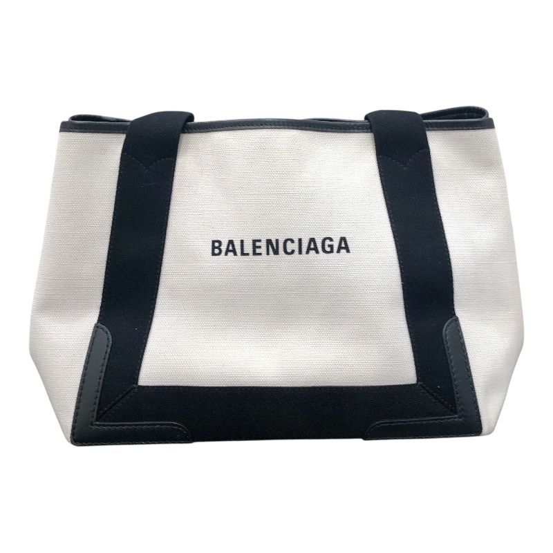 Balenciaga Navy Cabas S Handbag - White & Black Canvas
