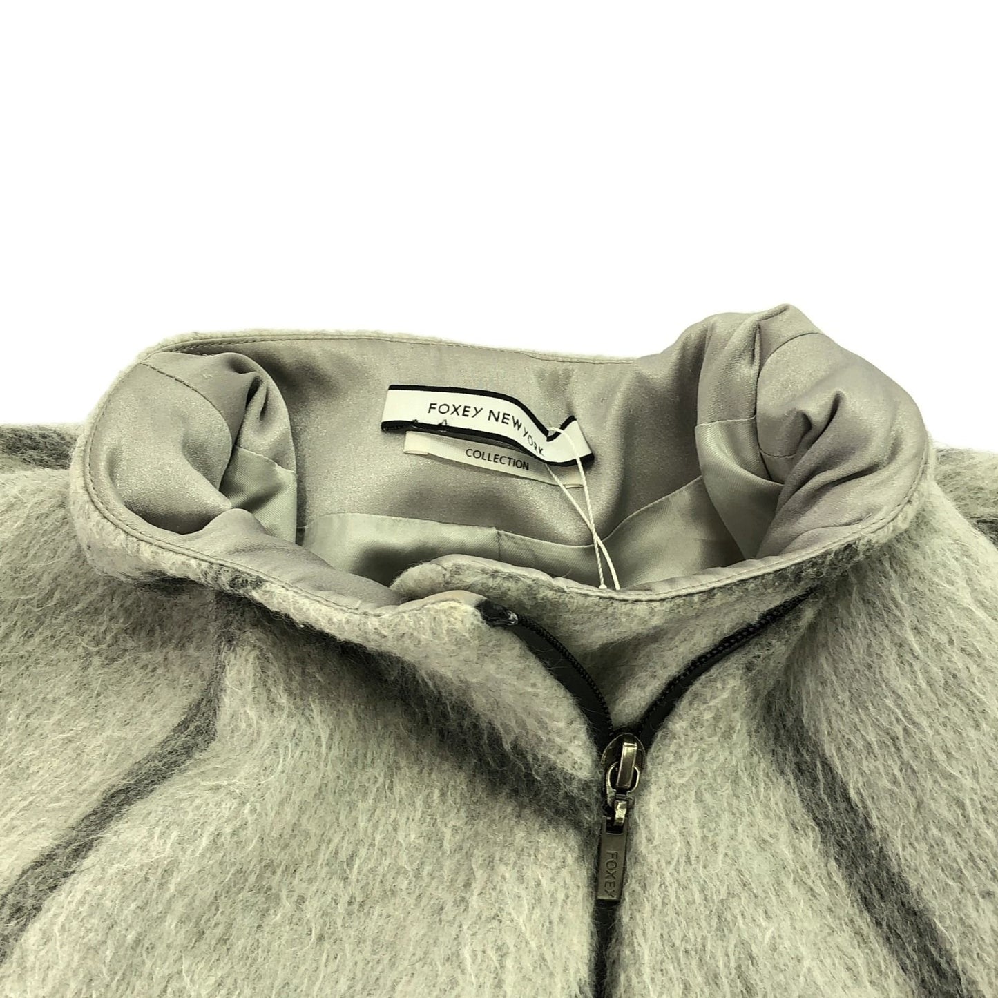 FOXEY NEW YORK Gray Wool Check Coat - Timeless Elegance