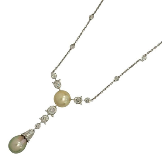 Cartier 2P Pearl Diamond Necklace in 750WG - Exquisite Elegance