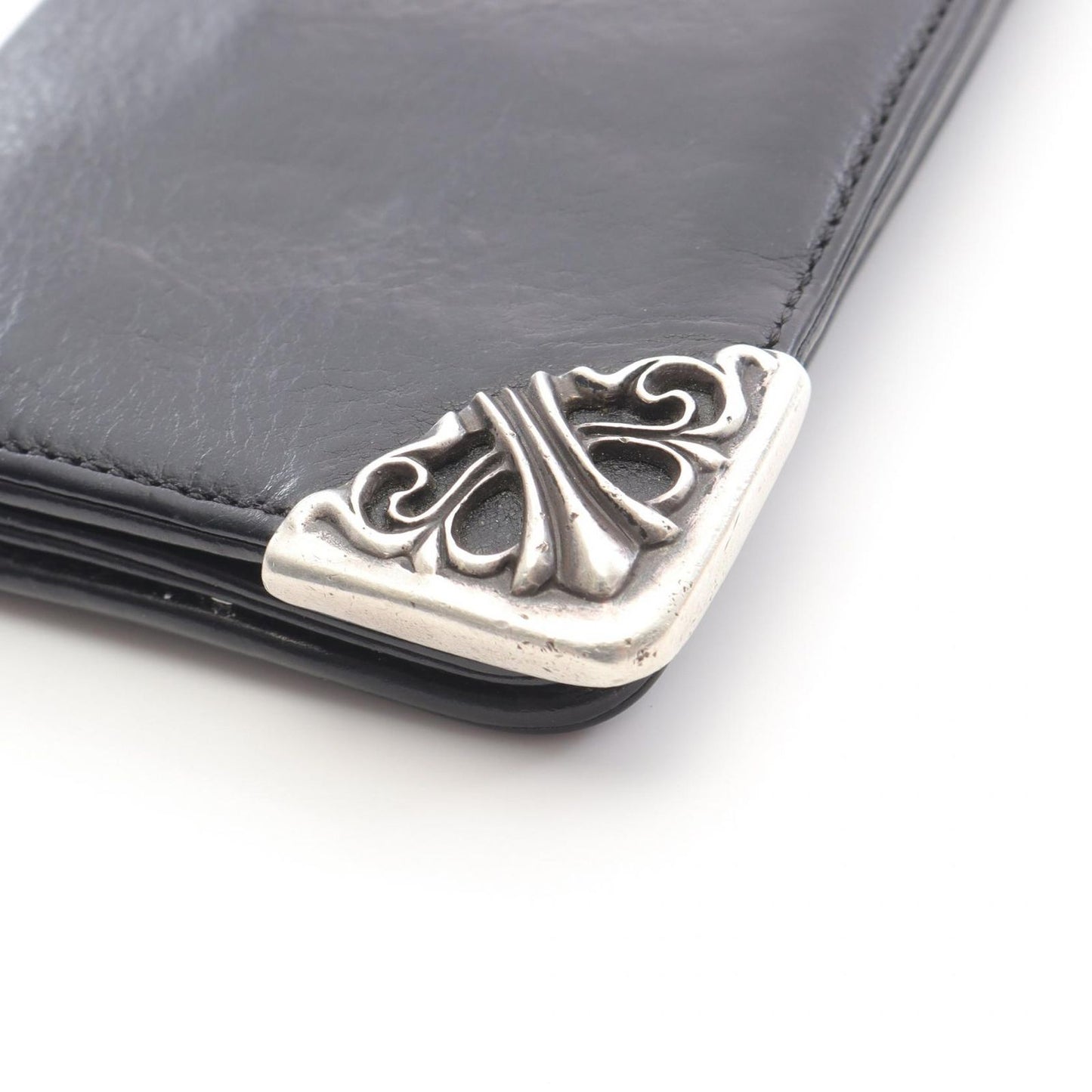 CHROME HEARTS Long Single Fold Tips Leather Wallet - Black & Silver