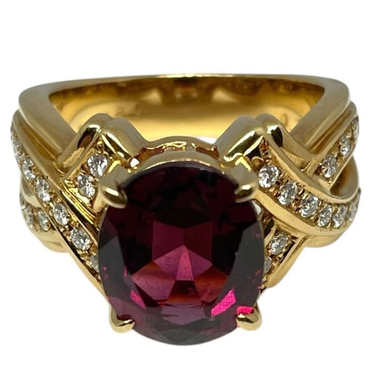 TASAKI K18YG Garnet Ring with Diamonds - Exquisite Craftsmanship