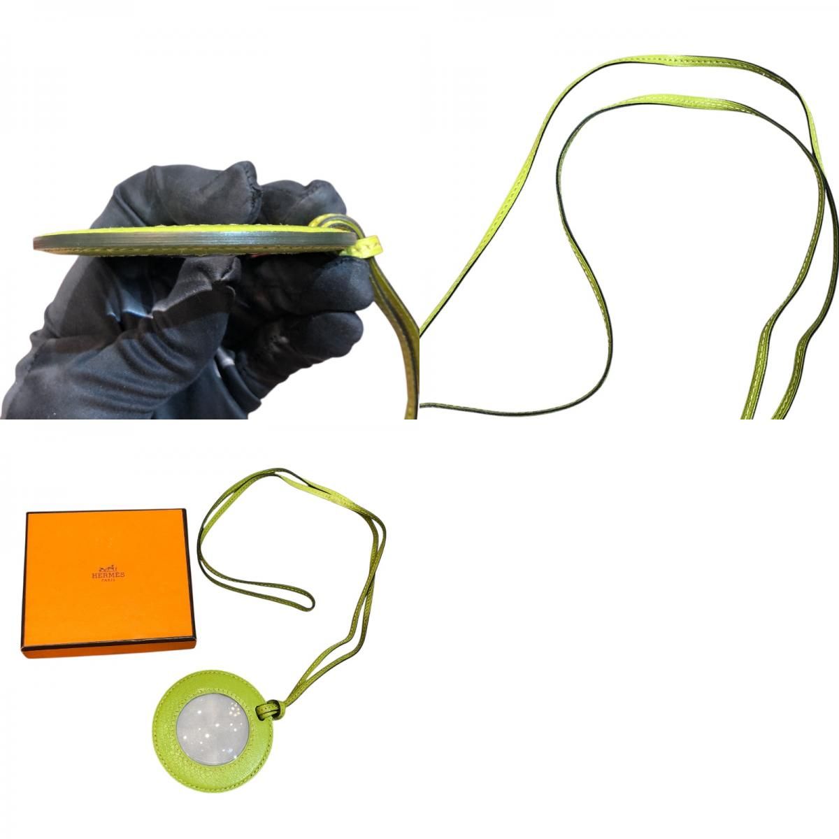 HERMES Anise Green Sheepskin Loupe Necklace - Unisex Elegance