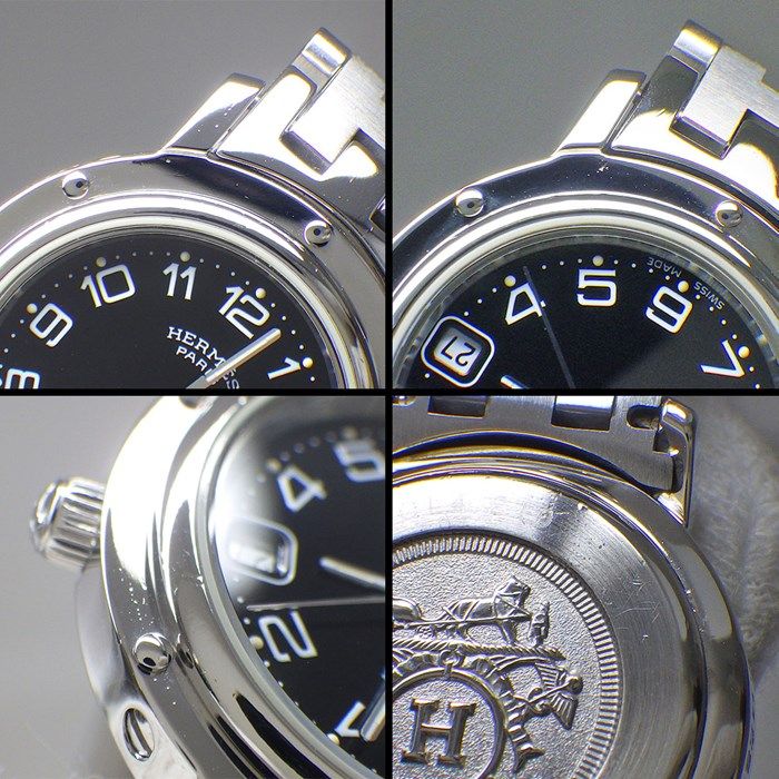 HERMES Clipper CL4.210 Date Watch - Black Dial, Stainless Steel