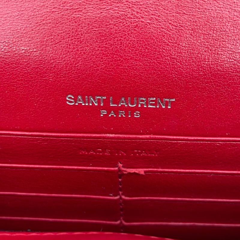 SAINT LAURENT Kate Chain Wallet in Red with Silver Hardware