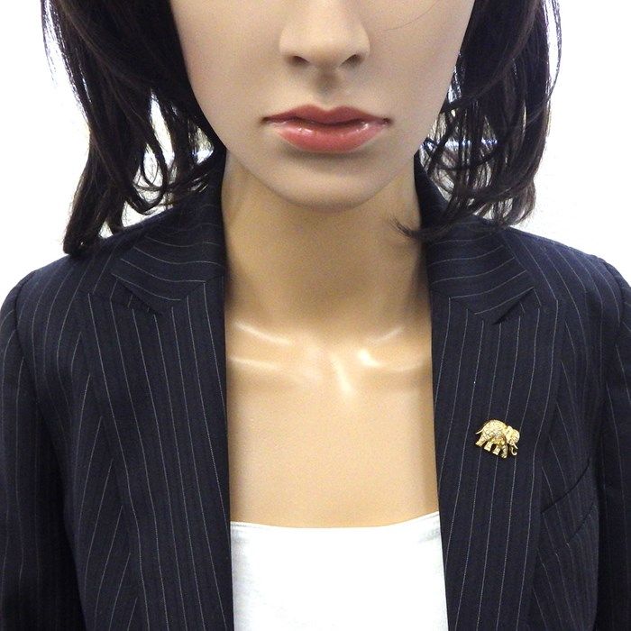 Exquisite Diamond Elephant Motif Brooch in K18 Yellow Gold