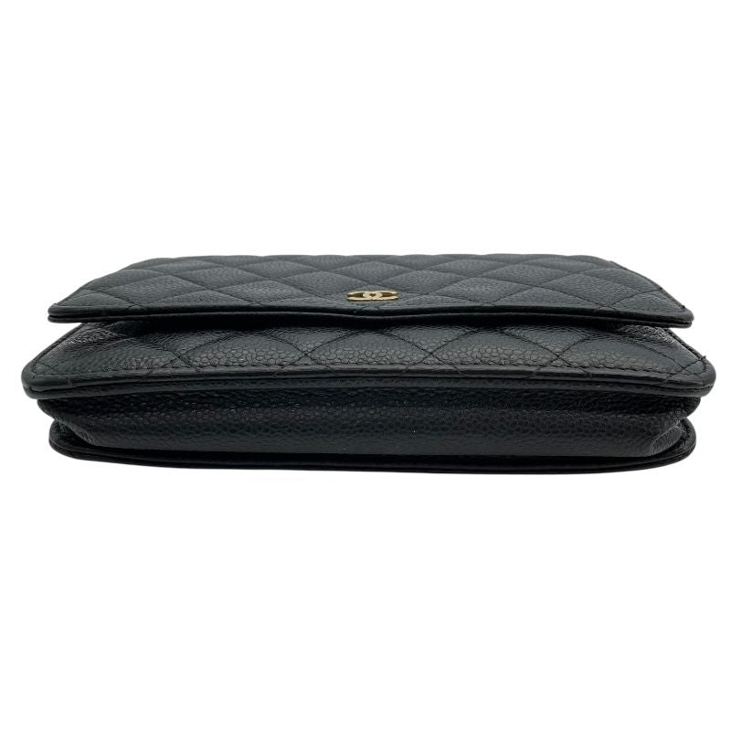 CHANEL Matelassé Chain Wallet A33814 - Black Caviar with Gold Hardware