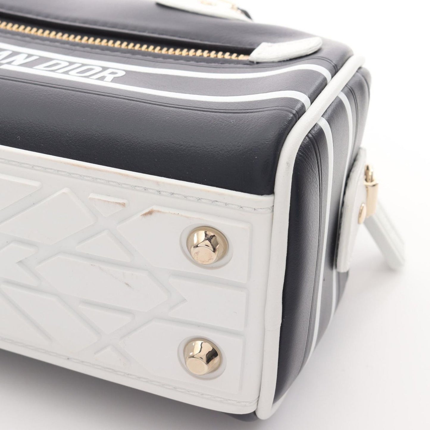 Dior VIBE Mini Bowling Bag in Navy/White Leather - Exquisite Craftsmanship
